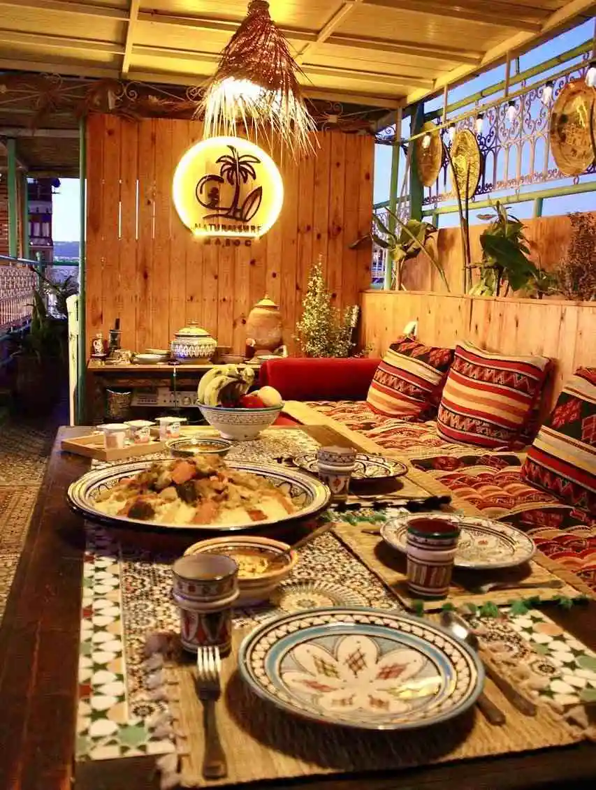 natural surf house morocco meals dinner roof top